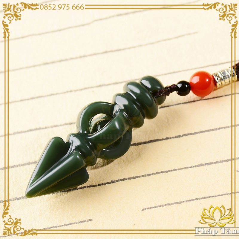 Mặt Dây Chuyền Chày Kim Cang Pháp Khí Mật Tông Ngọc Xanh Miến Điện Cao Cấp - Pháp Tâm