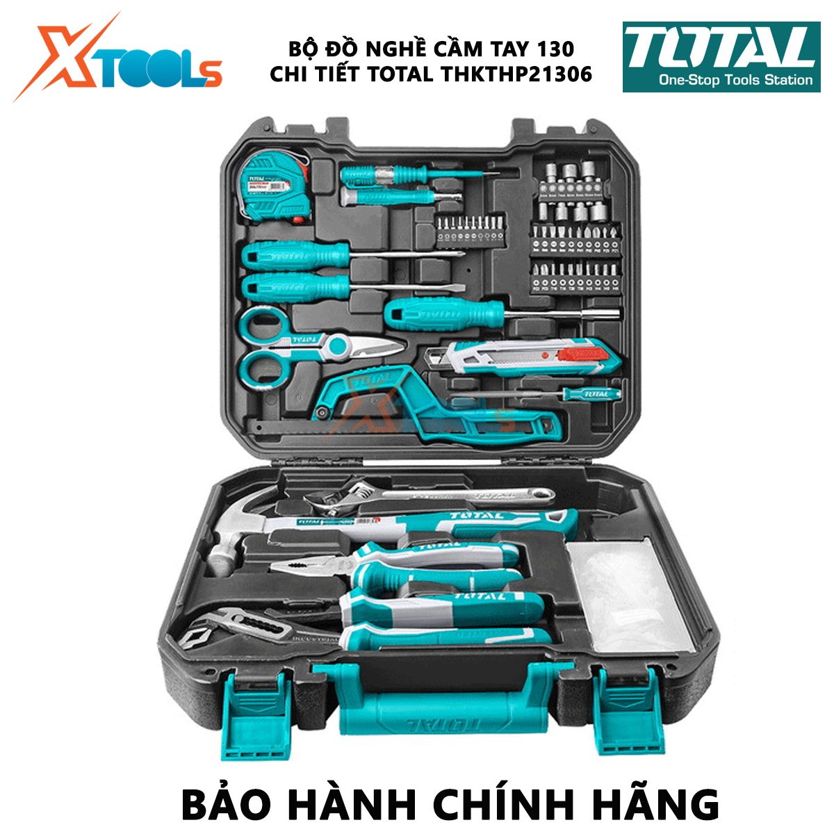 Bộ đồ nghề cầm tay 130 chi tiết TOTAL THKTHP21306 | bộ 117 dụng cụ cầm tay gồm thước cuộn, tua vít, khung cưa sắt nhỏ, kềm cắt...