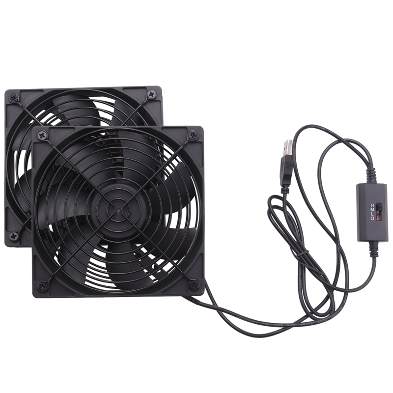 Dual 120mm 5V USB Powered PC Router Fans with Speed Controller High