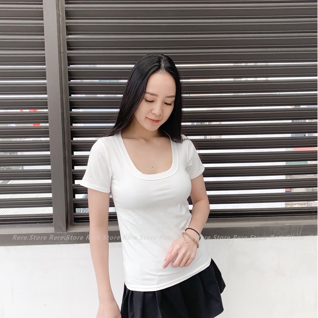 (ảnh thật) Áo phông nữ cổ vuông co giãn 4 chiều đẹp