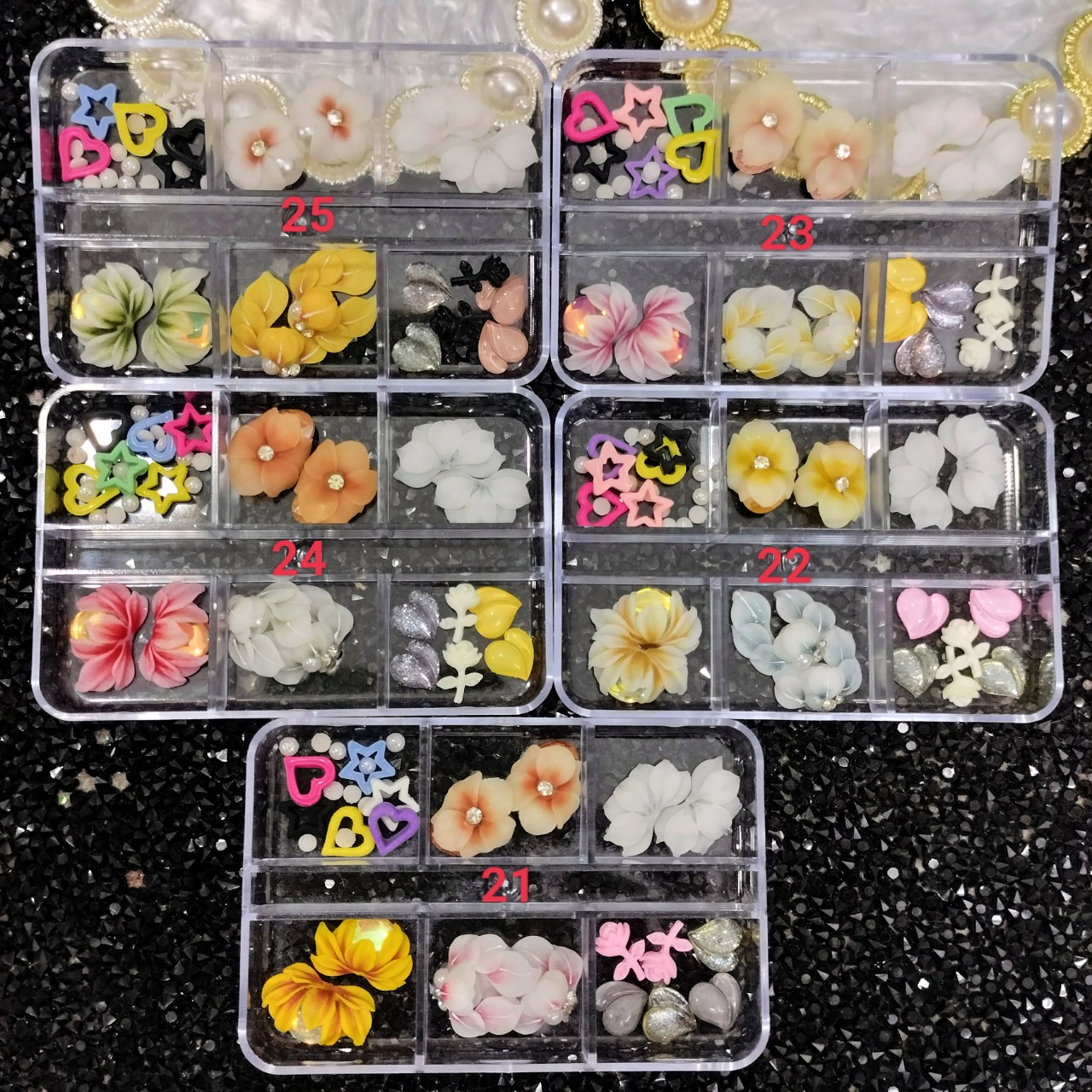 Set Charm Mix Hoa Bột Phụ Kiện Trang Trí Móng
