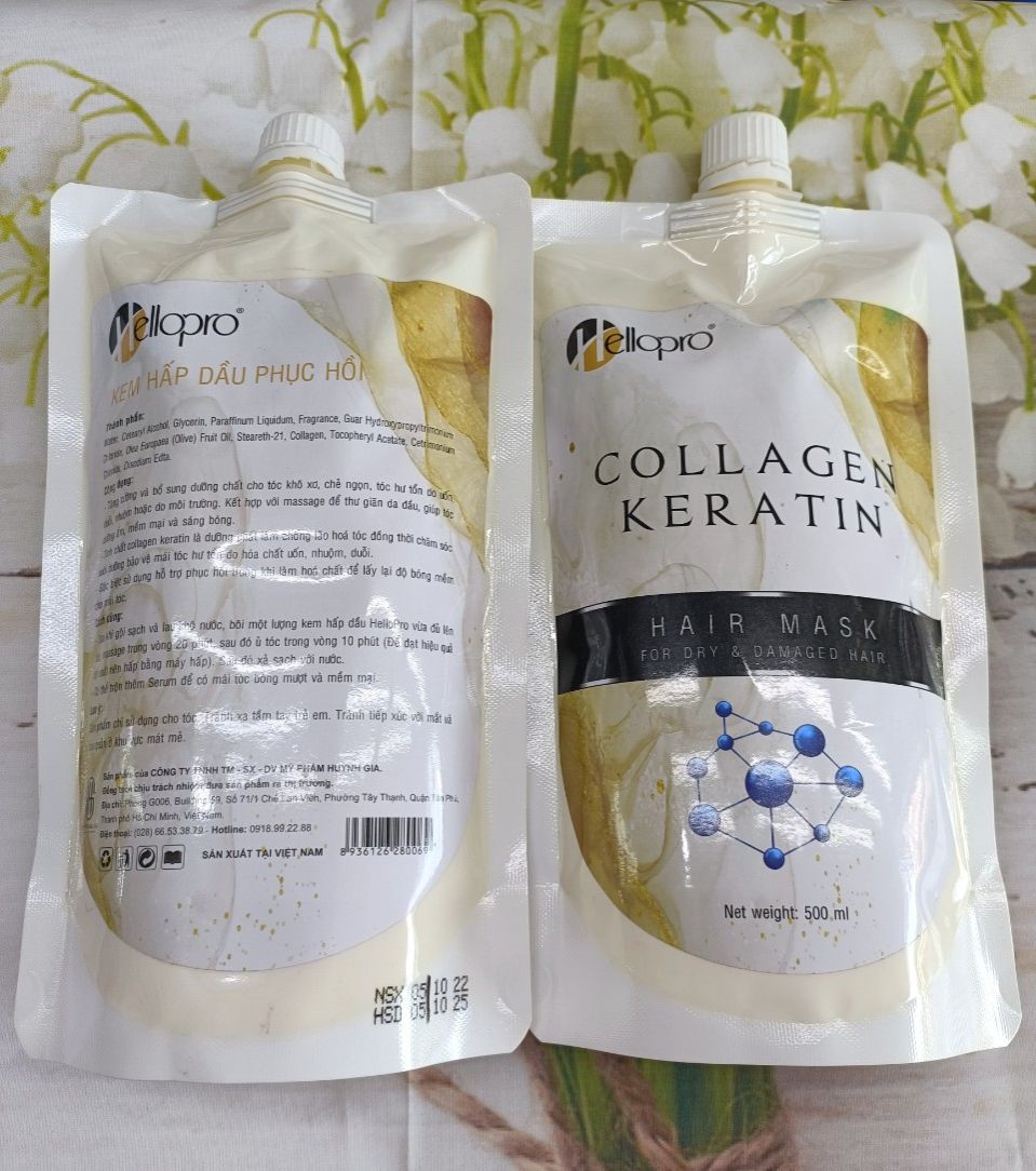 Kem Hấp Dầu Phục Hồi Tóc Hellopro Collagen Keratin 500ML