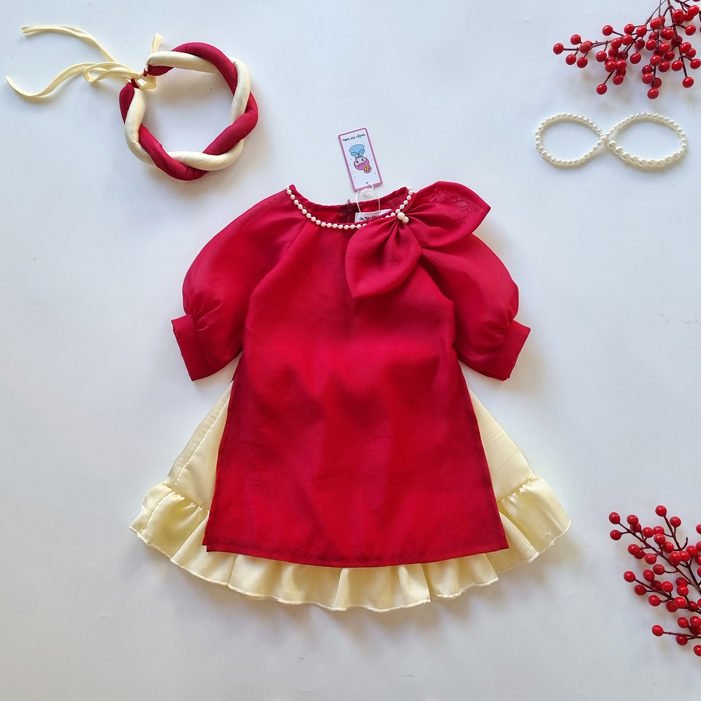 Traditional Ao Dai # Pink Flower Ao Dai for Mother and Baby # Mother and Baby Ao Dai