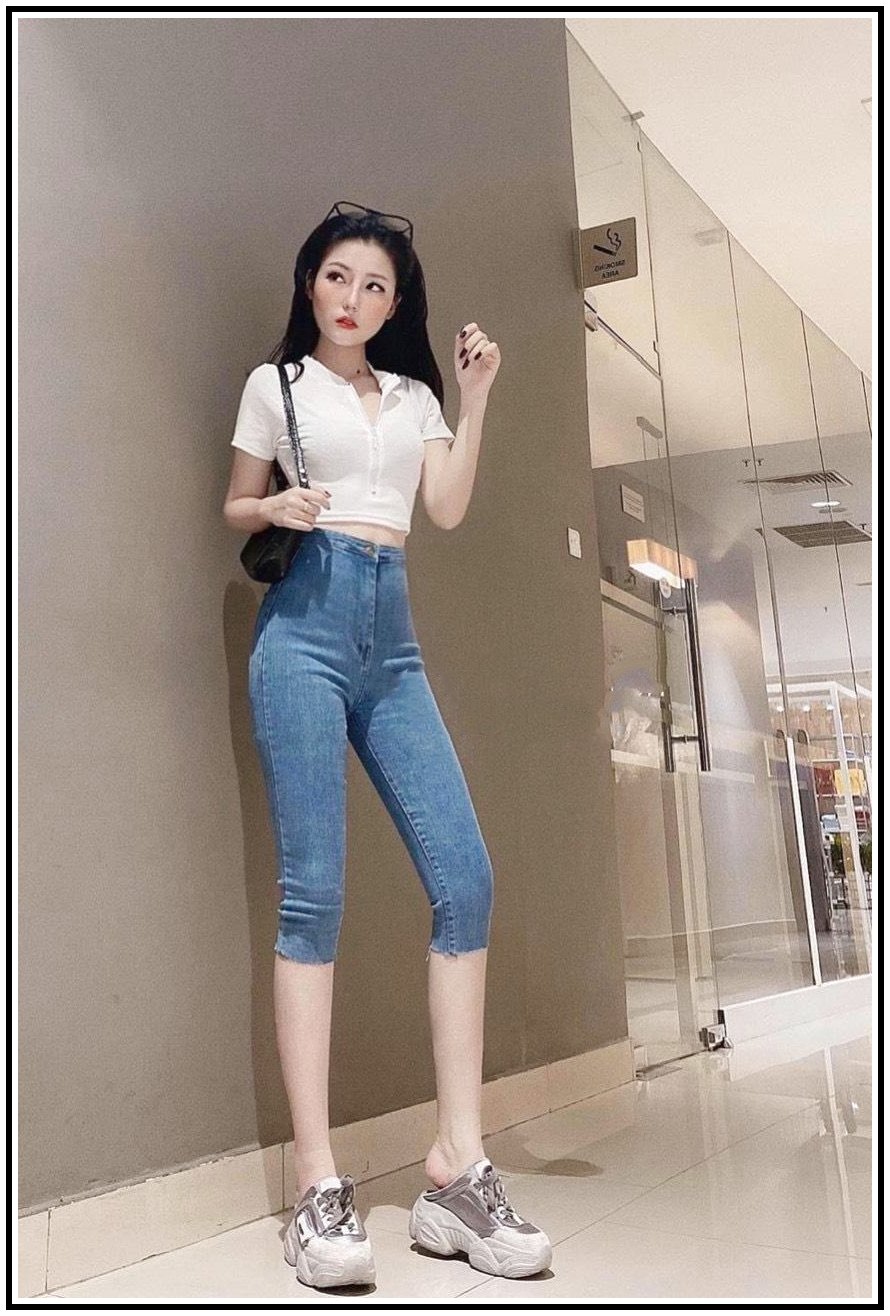 Quần jean nữ lưng cao LỠ NGỐ  ĐAI TRƠN xanh nhạt chất jean giãn cực đẹp -s5-6