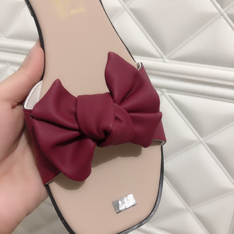 Dép quai nơ da si mịn chắc chắn Đế êm nhẹ chống trơn trượt Thiết kế thời trang (Nhiều màu) giá rẻ