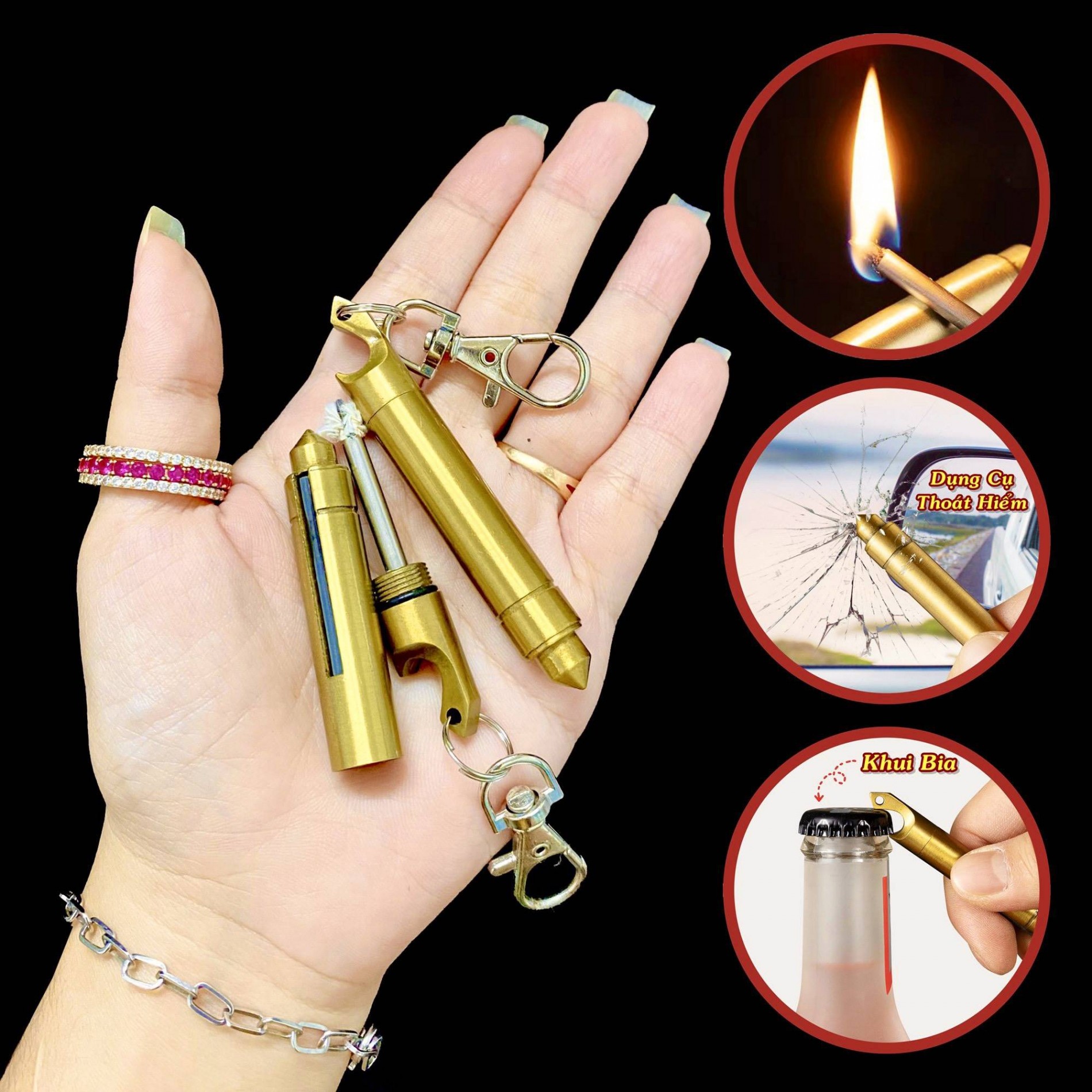 [ TẶNG KÈM MÓC KHÓA ] HỘT QUẸT - BẬT LỬA DIÊM XĂNG 4IN1 ( KHUI BIA- THOÁT HIỂM-HỘP QUẸT-- MÓC KHÓA )
