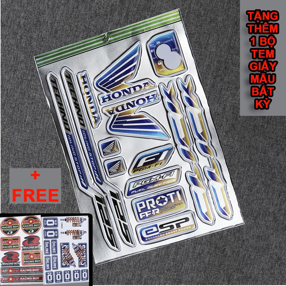 [HCM]Bộ tem logo tem crom nổi bóng dán full xe Honda Click - màu titan