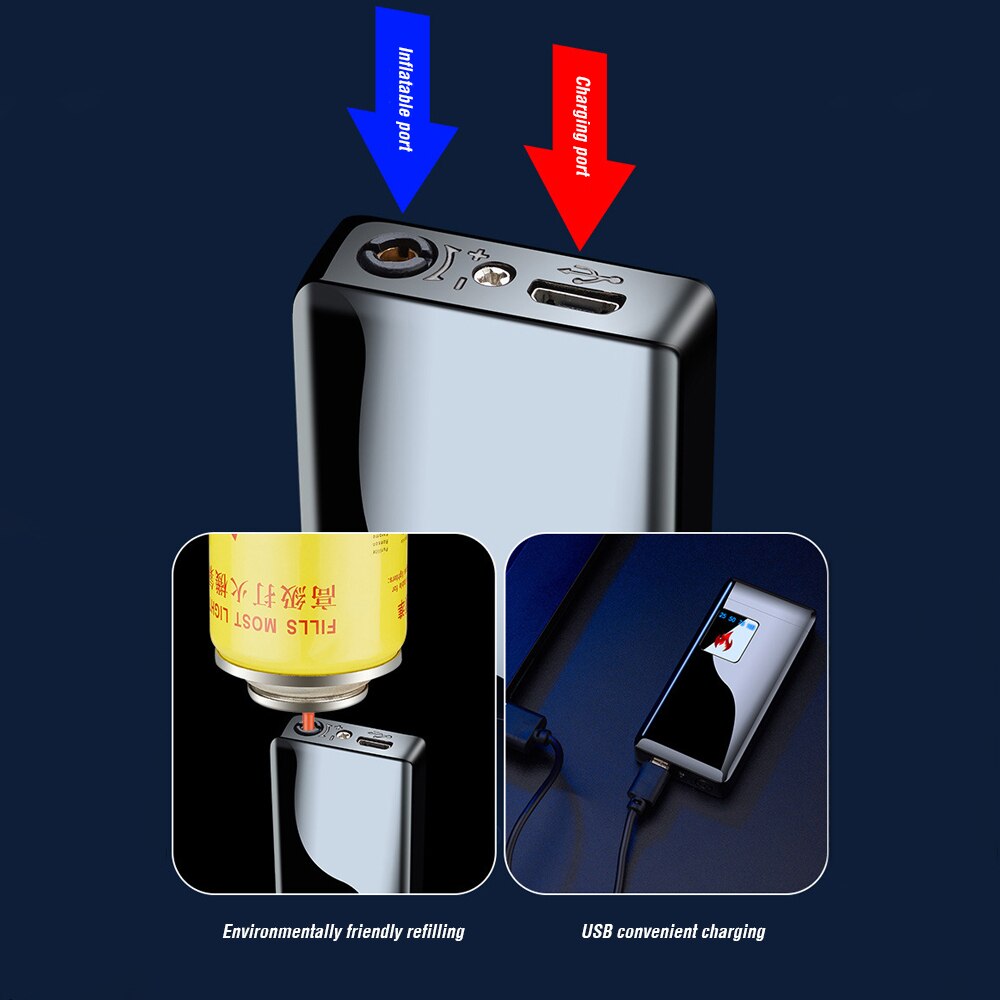 ZZOOI Jet Flame Lighter Touch Screen  USB Electronic Lighter Windproof Refillable Butane Gas Lighter Creative Smoker Gift