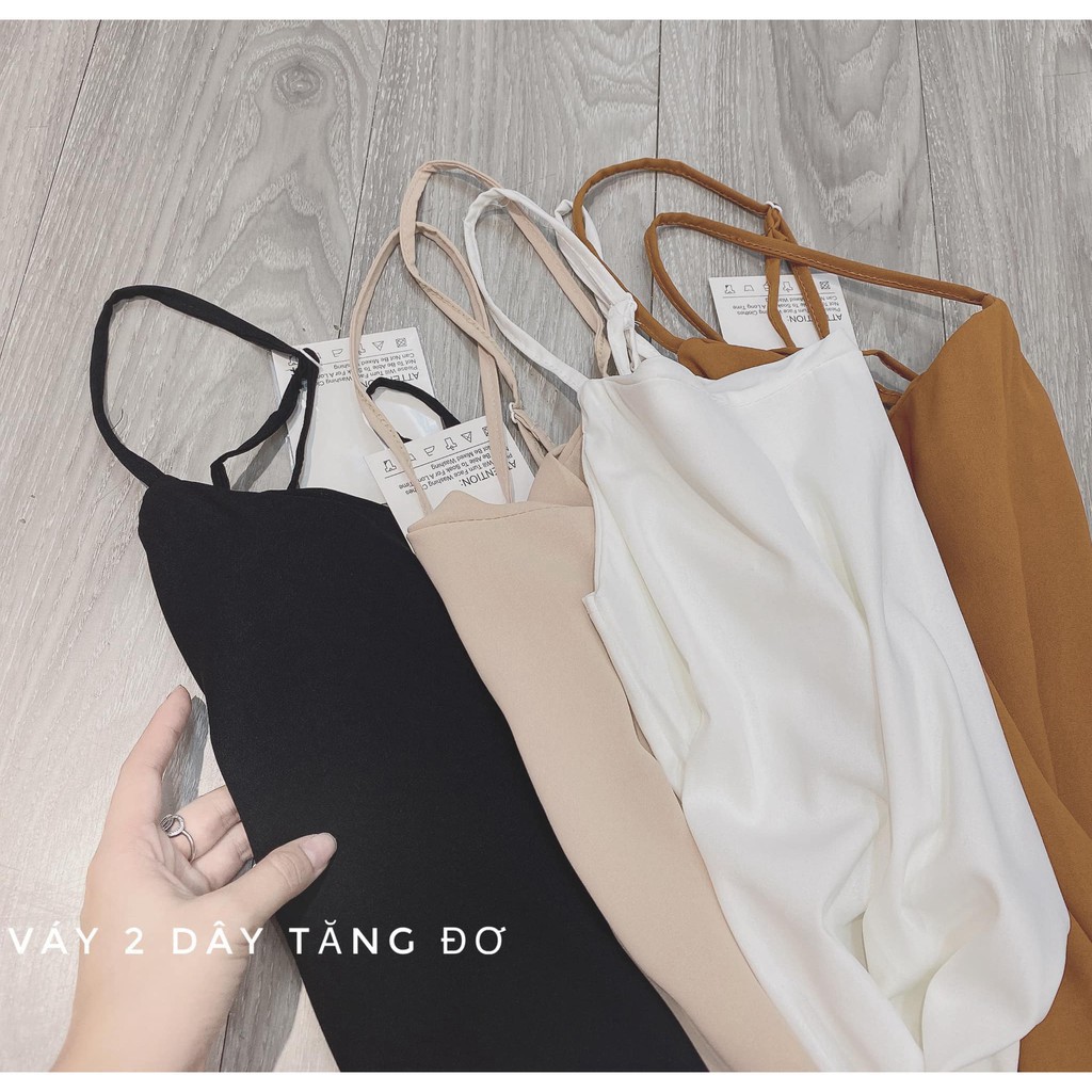 {EVACICI} Váy xuông chất đũi lụa trơn 2 dây basic nữ