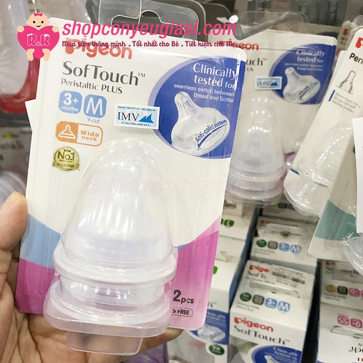 [HCM]Núm Ty Pigeon Cổ Rộng Softouch Plus Vĩ 2 Cái - Size SS/S/M/L/LL