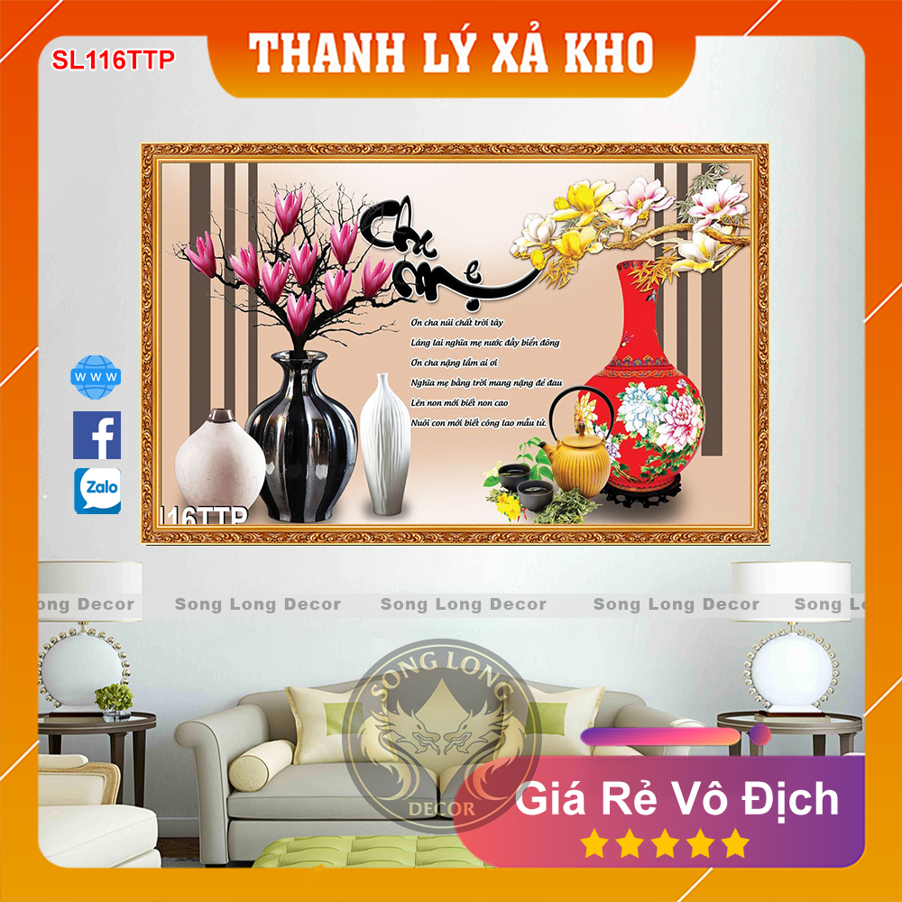 Tranh Dán Tường Chữ Cha Mẹ- SL116TTP-Tranh 3d Thư Pháp - Song Long Decor