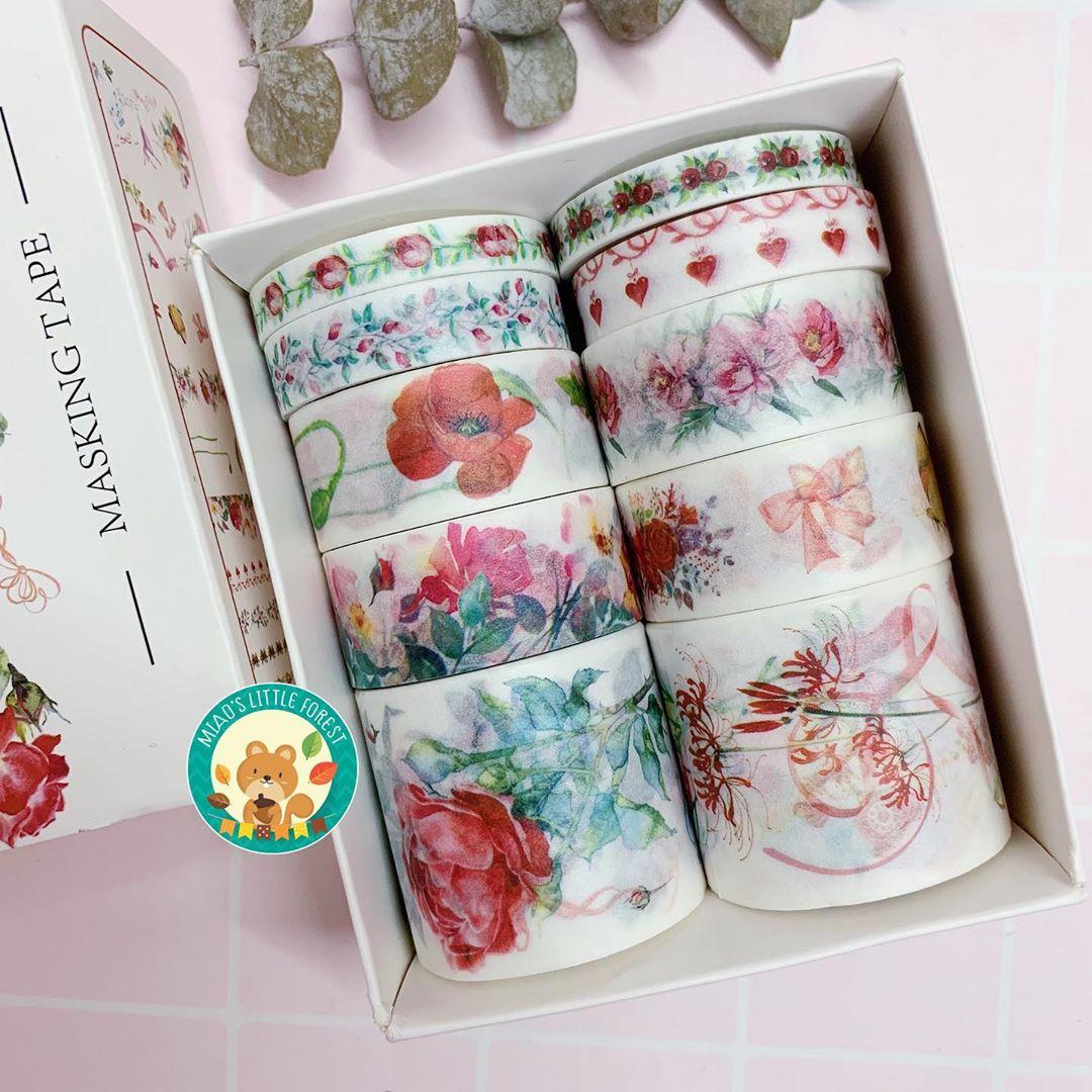Sét 10 cuộn băng dán washi tape thủ công