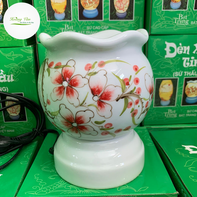 [Tặng bóng dự phòng] Đèn xông tinh dầu gốm Bát Tràng- Size lớn - Kèm 02 chai tinh dầu 10ml nguyên chất hương tùy chọn