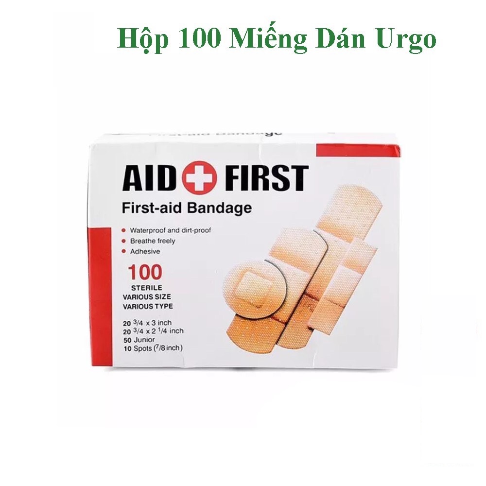 [Giảm 50%] Hộp 100 Miếng Băng Dán Vết Thương - Băng Y Tế Urgo Aid First - Mẫu Mới 2020