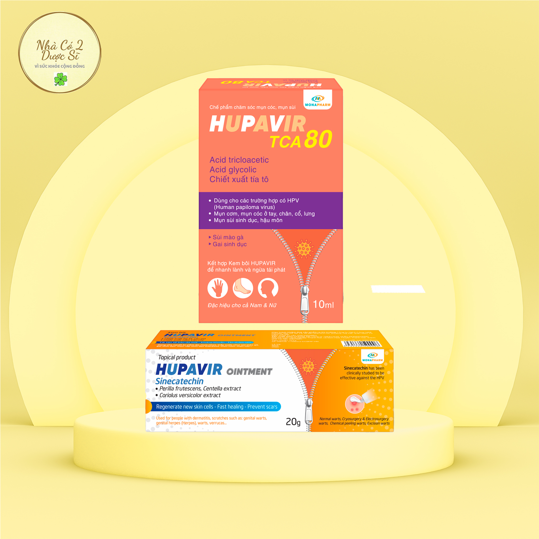 Bộ chấm rụng Sùi mào gà Hupavir TCA, bôi Hupavir Ointment 20g - Hàng chính hãng- hỗ trợ sùi mào gà, mụn cơm, mụn cóc