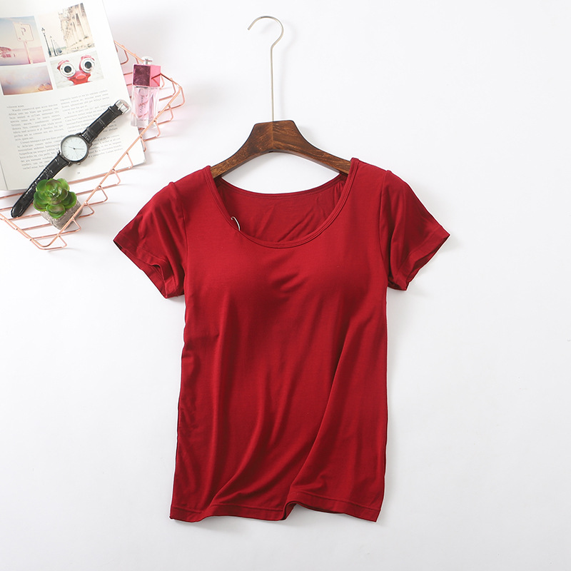 Áo Thun Cộc Tay Cotton Có Đệm Ngực Co Giãn