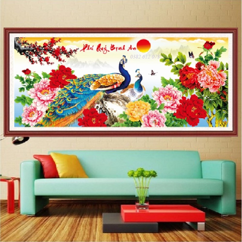 Tranh Đính Đá Phú Quý Bình An Kích Thước 115x52CM (TỰ ĐÍNH ĐÁ)