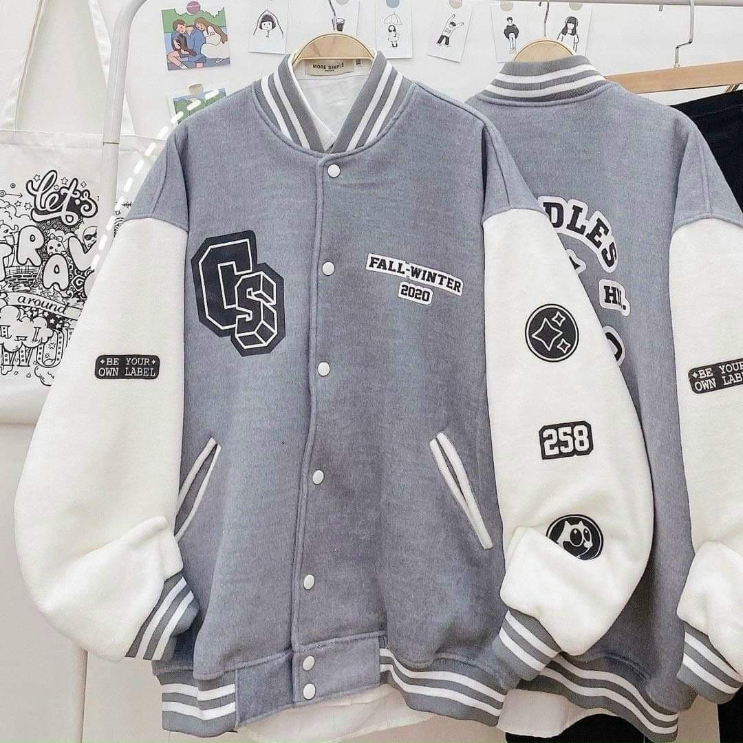 Áo khoác nỉ bomber xám trắng - KA