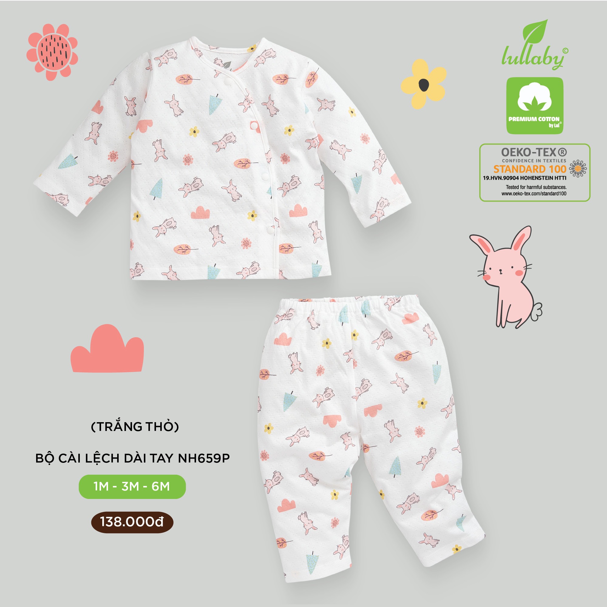 LULLABY Bộ sơ sinh cài lệch dài tay NH659P