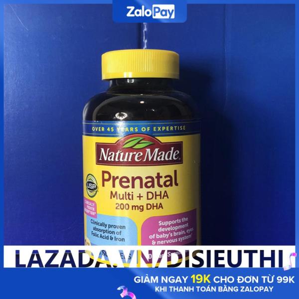 Viên uống Prenatal Multi +DHA Viên uống vitamin tổng hợp cho phụ nữ mang thai Prenatal Multi +DHA 150 viên được tổng hợp 23 loại vitamin, bổ sung đầy đủ hàm lượng Canxi, Sắt, Acid Folic, DHA cao cấp
