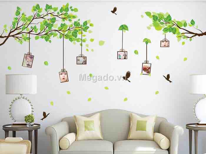 Decal tranh dán tường cây treo khung ảnh