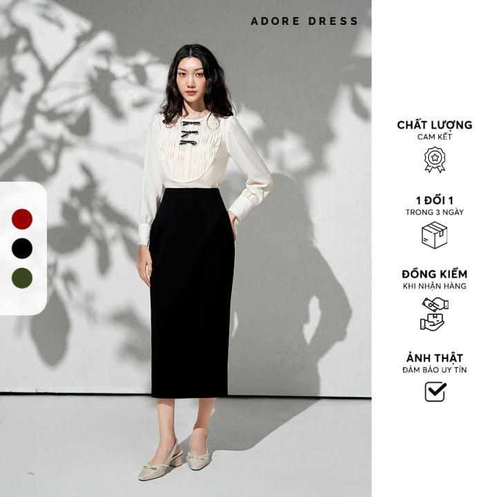 Chân váy midi xốp lóng vuông đen ,…