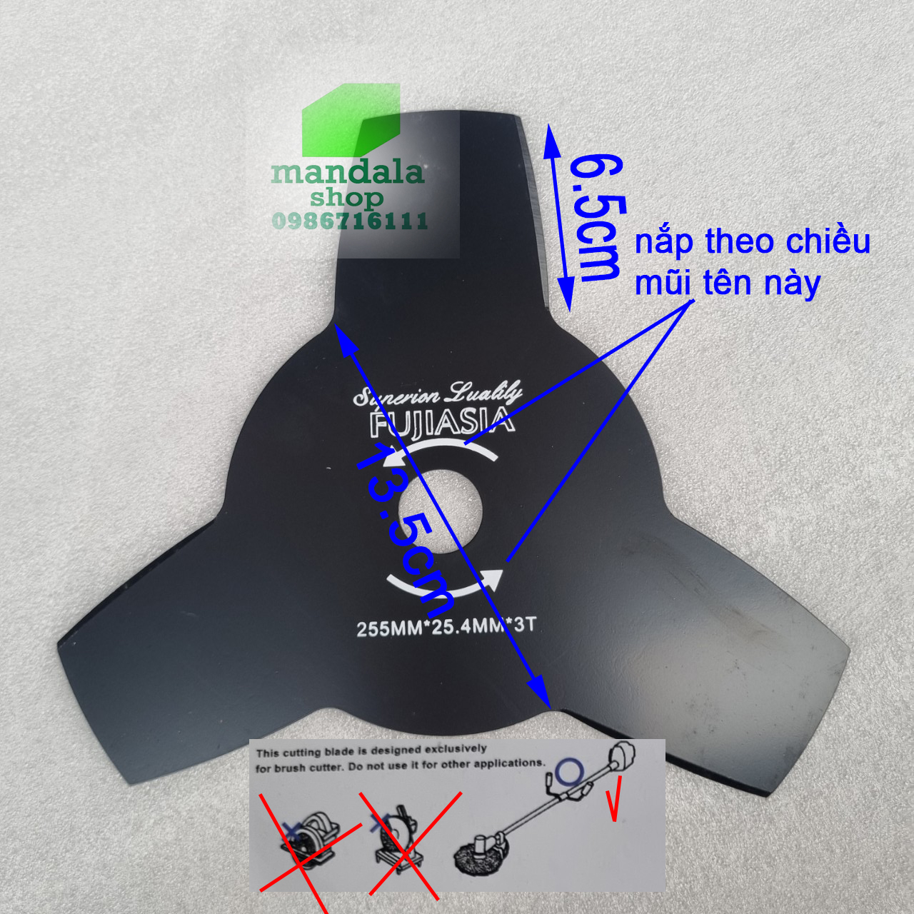 Lưỡi cắt cỏ 3 cánh cho máy cắt cỏ 2 thì, 4 thì đeo vai, lưng