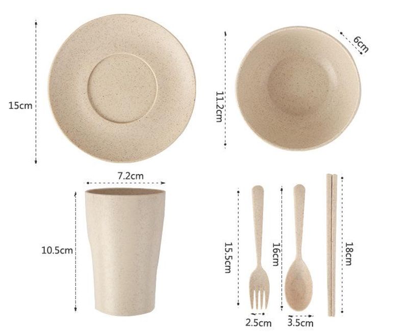 Bộ 6 món ly chén muỗng nĩa dĩa đũa lúa mạch
