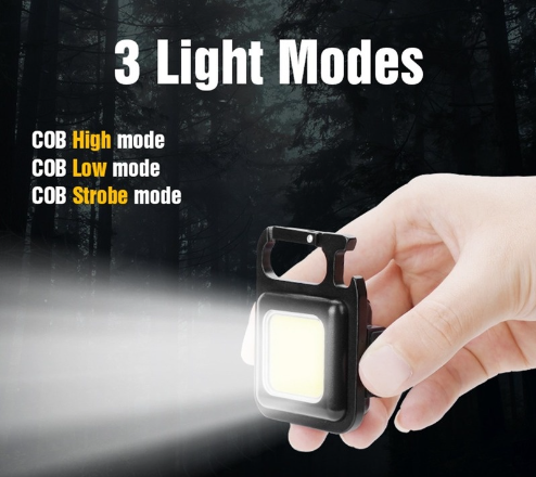 Đèn LED COB Mini Có Móc Khóa Đa Năng 3 Chế Độ Sạc Cổng USB