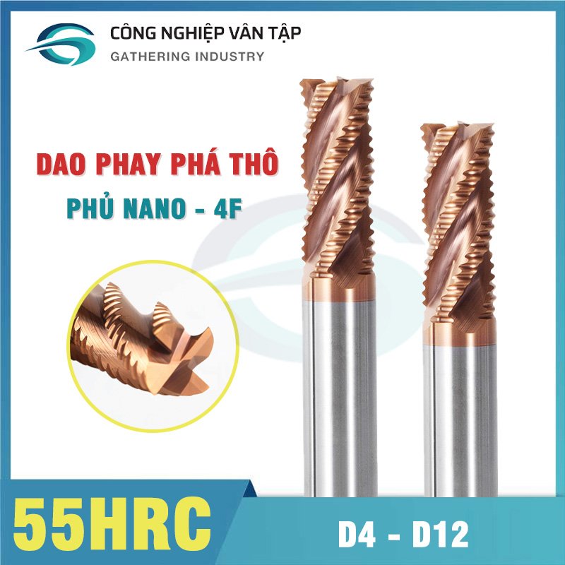Dao phay phá thô phủ TIN 4F 55HRC 4 lưỡi gia công thép chất lượng cao, hàng chính hãng