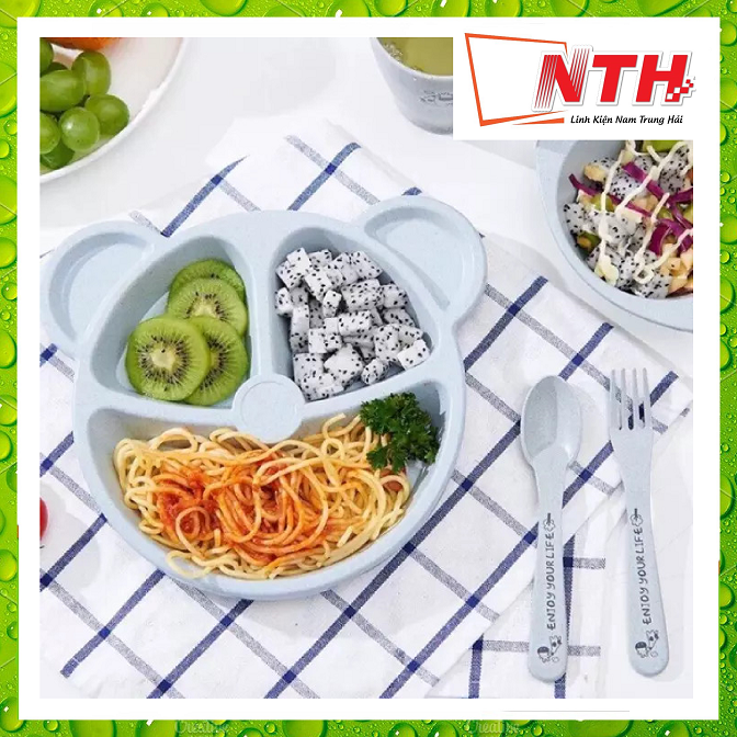 Khay ăn dặm lúa mạch hình gấu kèm thìa dĩa