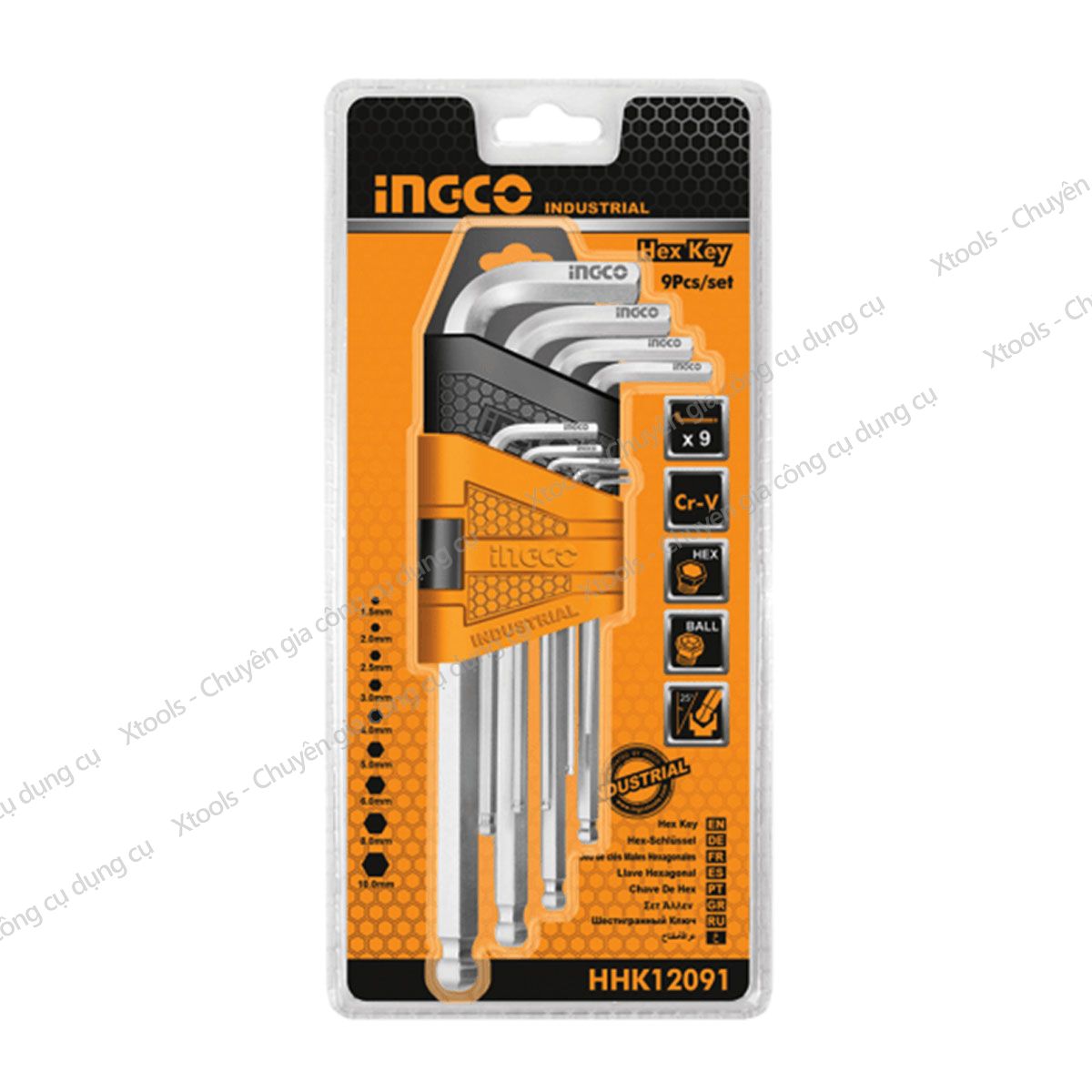 Set 9 key hexagonal round head ingco HHK12091 compact design. Lock hexagonal material CR-V, size 1.5-10mm, heat resistant and is plated with chrome steel. -48/T-product genuine [XTools] [xsafe]