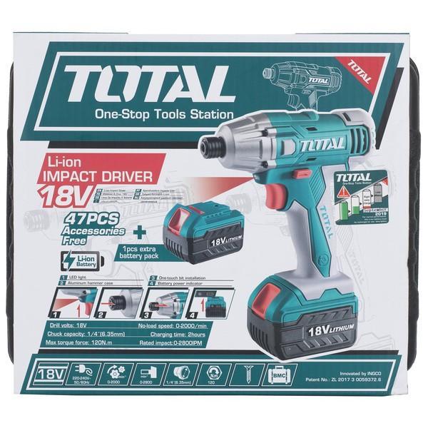 Máy vặn siết vít dùng Pin Total TIDLI228181 18V (2 Pin + 13 phụ kiện kèm theo)