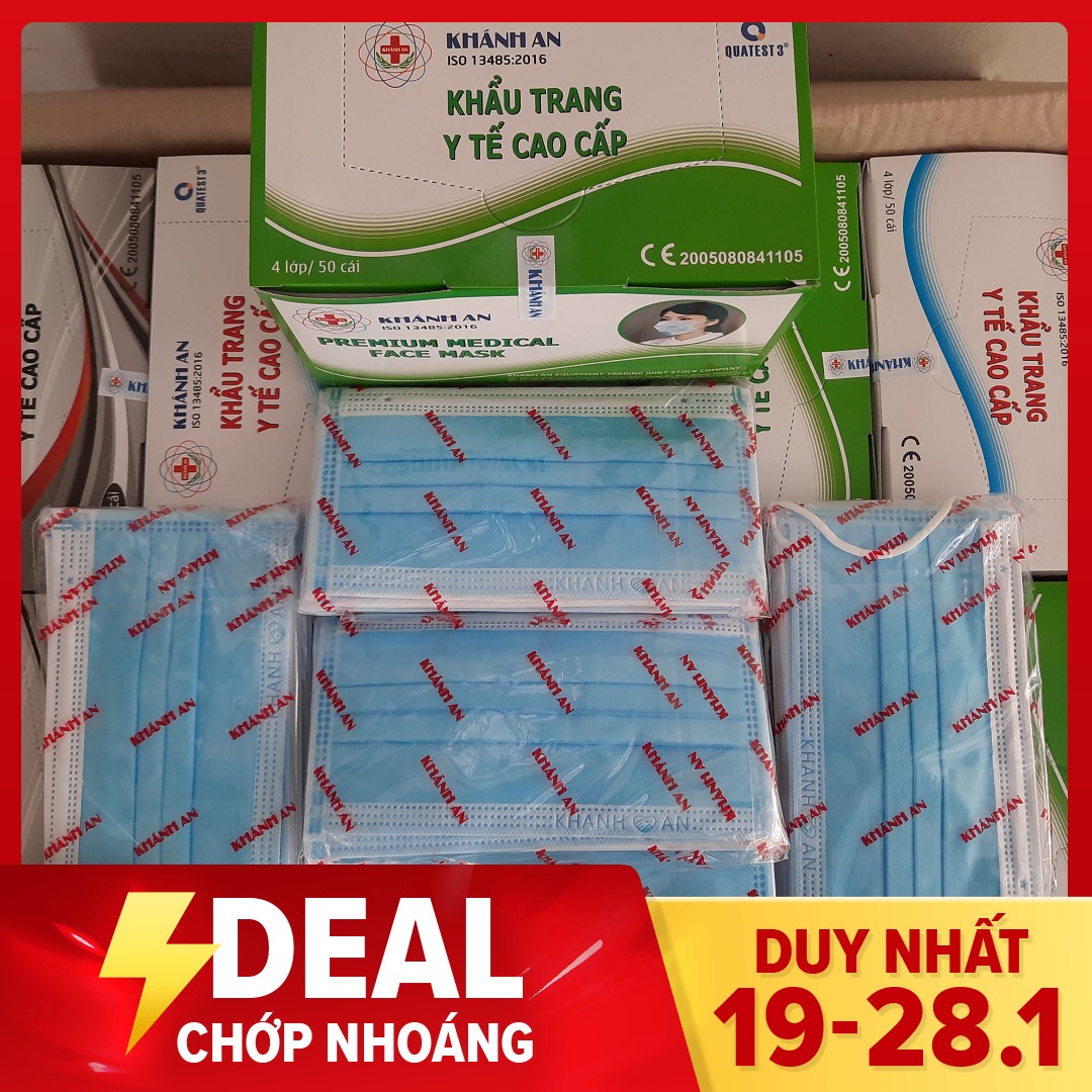 Khẩu trang y tế 4 lớp hộp 50 cái Khánh An loại kháng khuẩn cao cấp