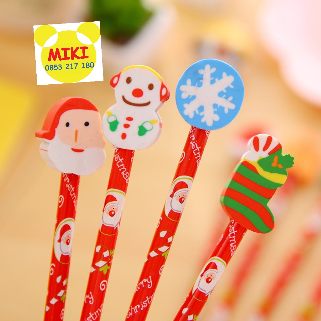 [10 cây] BÚT CHÌ ĐẦU GÔM NOEL (Đồ dùng dạy học Miki)