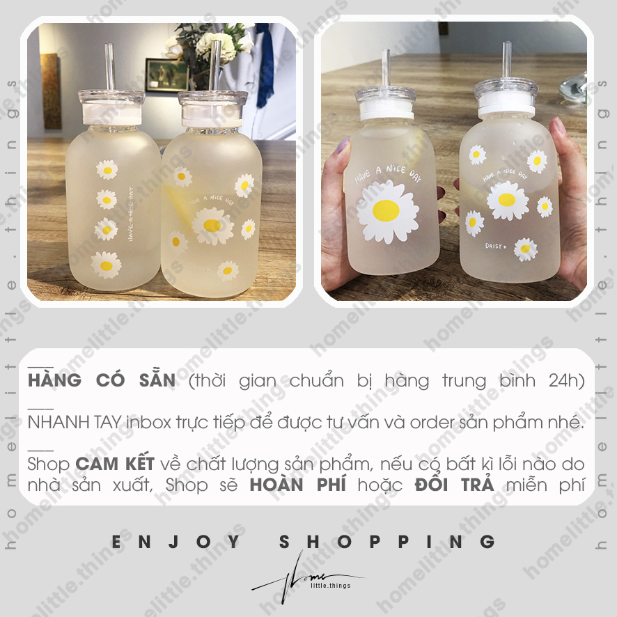 Bình, ly thủy tinh đựng nước in hình cúc họa mi