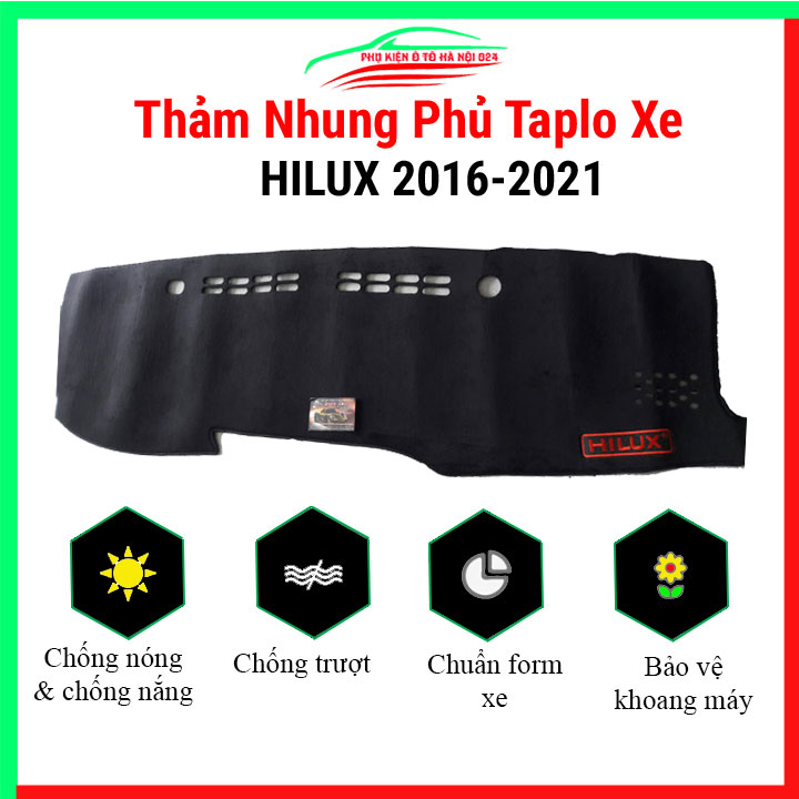 Thảm taplo ô tô Hilux 2016-2021 cao cấp, thảm nhung lót taplo xe hơi chống nắng, cách nhiệt tốt