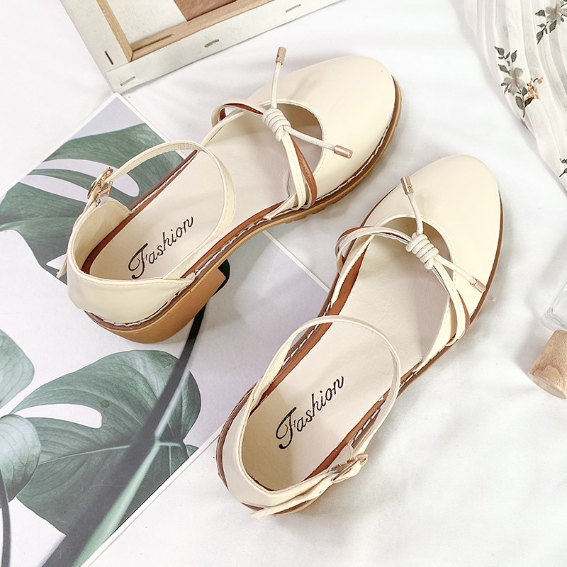 Sandal Nữ ULZZANG Bít Mũi Đế Thấp 3 Phân