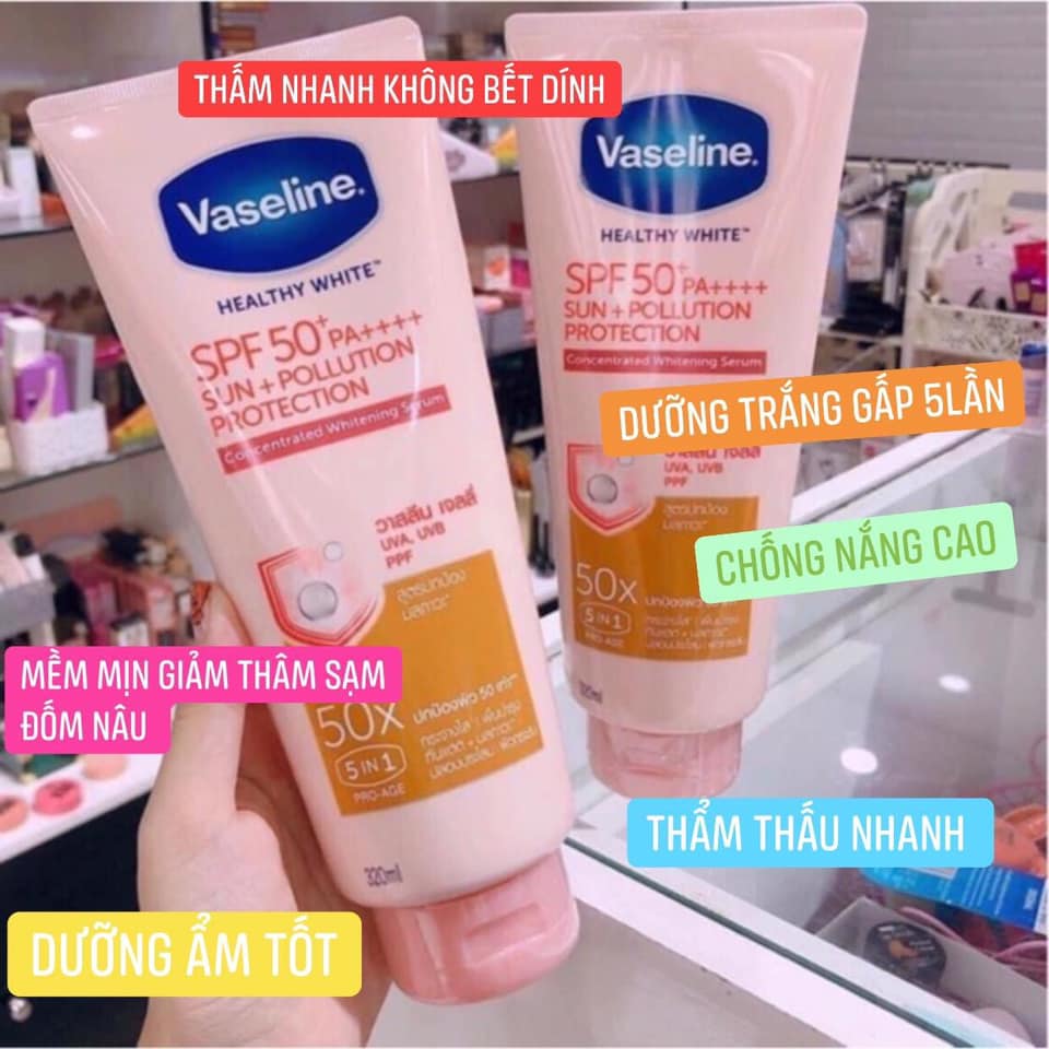 (Chính Hãng) Sữa Dưỡng Thể Lotion Vaseline 50x Thái Lan 320ml Trắng Da , Chống Nắng UV