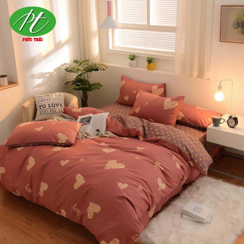 Bộ chăn ga gối poly họa tiết trái tim
