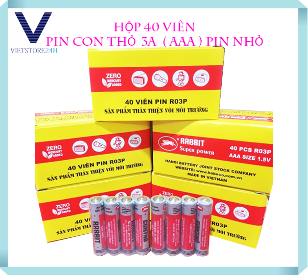 Hộp 40 viên pin con thỏ 3a nhỏ aaa