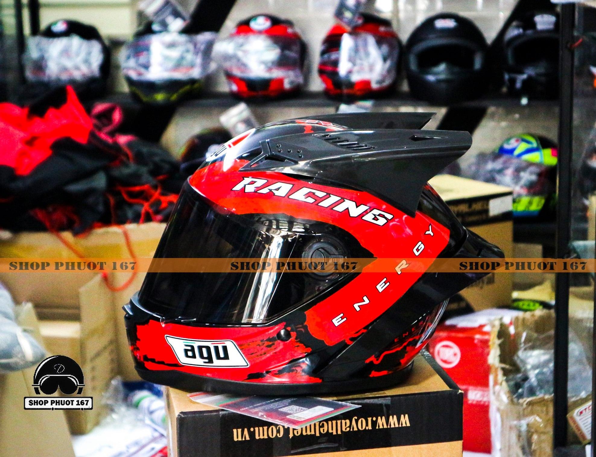 Nón AGU Tem RACING ENERGY đuôi gió và tai rùa, tặng túi đựng nón như hình