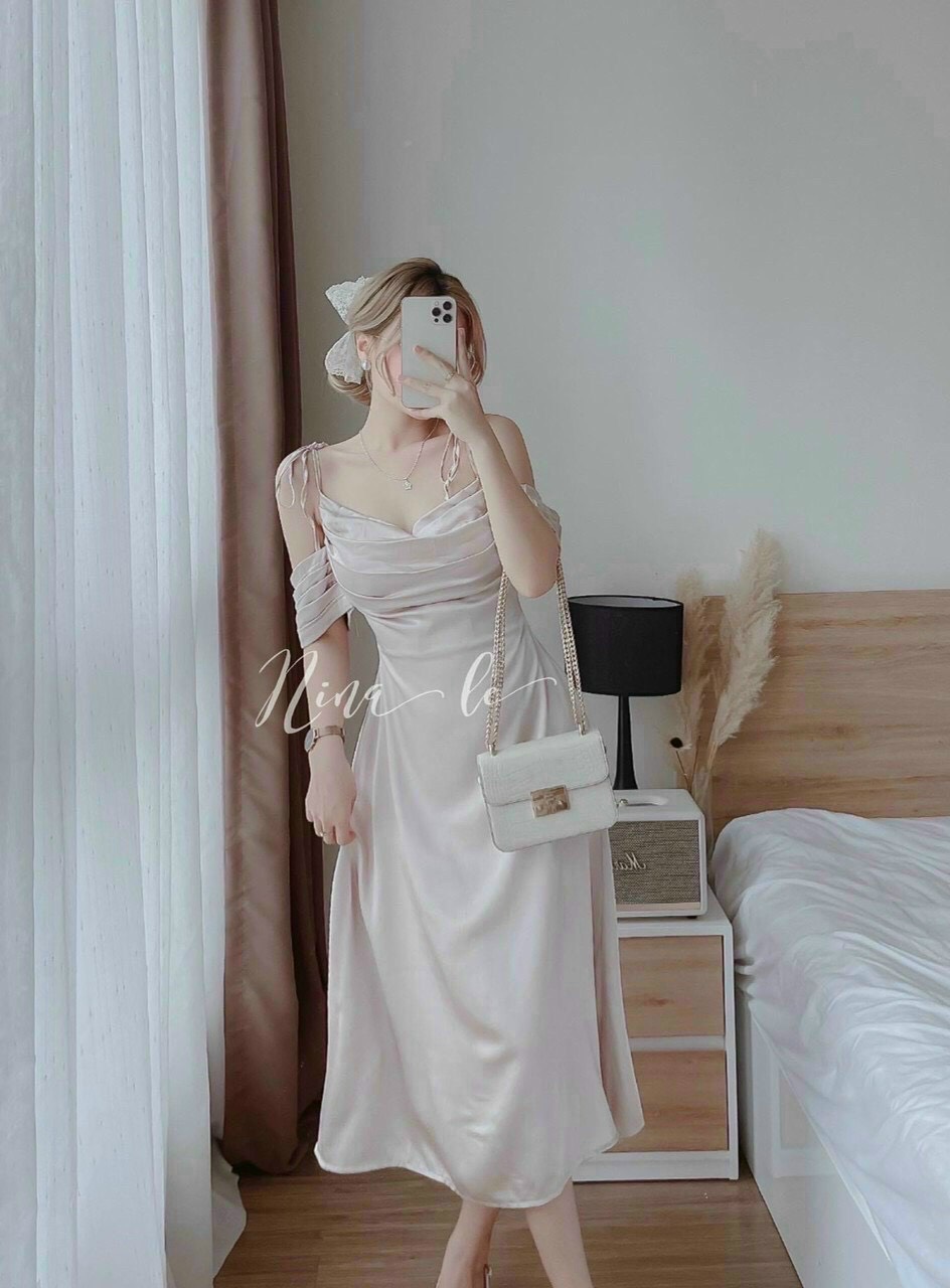 [HOÀN TIỀN MAX + FREESHIP MAX 15%] Đầm Phi Lụa 2 Dây Cột Có Mút Dáng Dài Đầm Dự Tiệc Cho Nàng 2 Màu