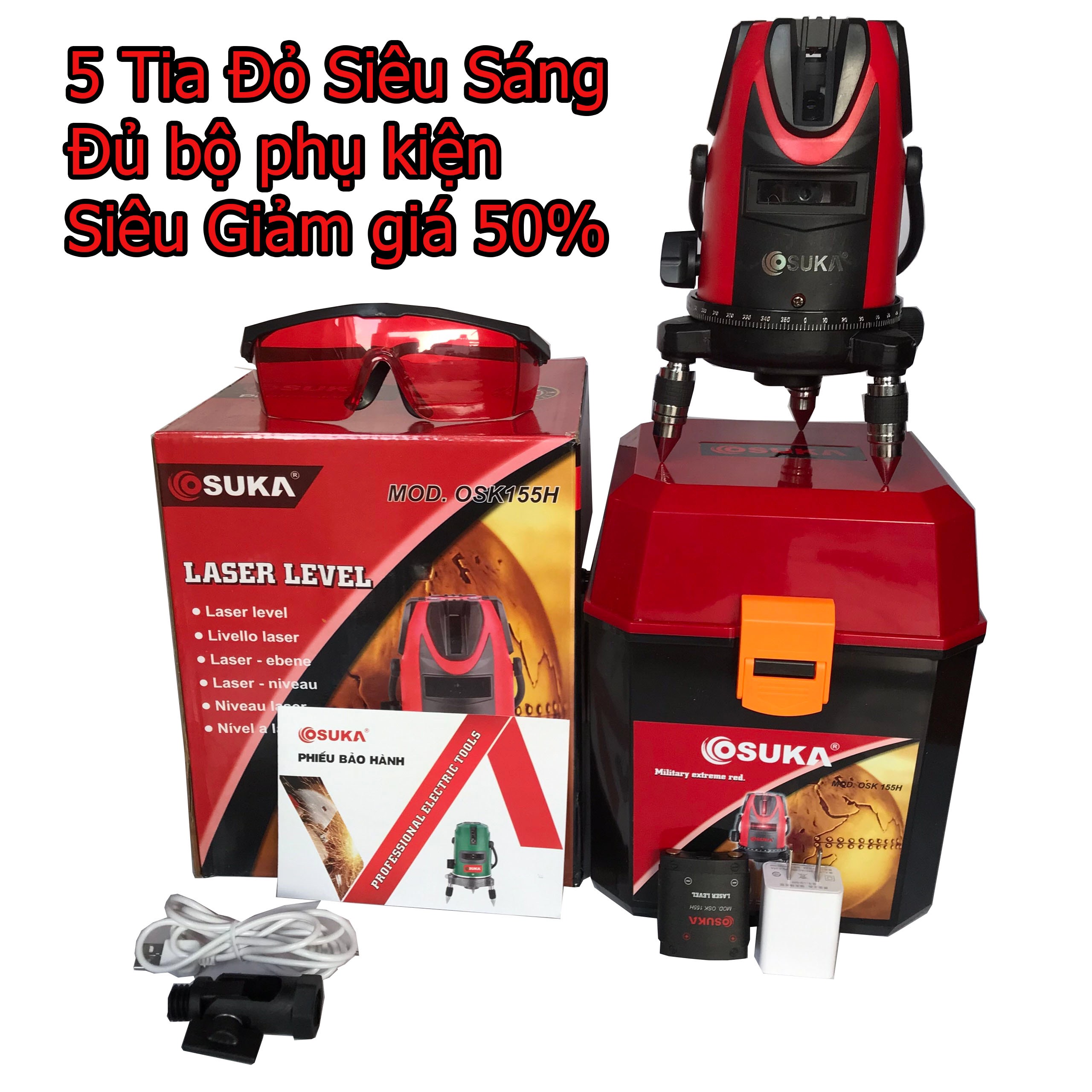 Máy bắn cốt cân mực Laze 5 tia đỏ-Đầy đủ phụ kiện-Bảo hành 6 tháng