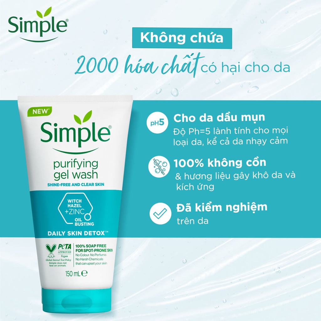 Sữa Rửa Mặt Giúp Da Sạch Sâu, Ngừa Mụn Và Dịu Nhẹ Simple Kind To Skin Refreshing Facial Wash 150ml