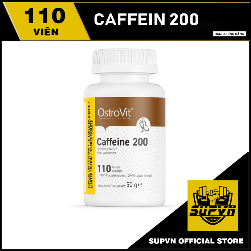 Caffeine 200mg Ostrovit - Viên uống giúp tỉnh táo tập trung tinh thần trong lúc tập luyện 110 viên nhập khẩu