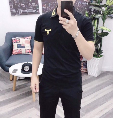 ÁO THUN NAM CỔ TRỤ PHỐI LOGO IN HÌNH BOA CỔ  THỜI TRANG CAO CẤP