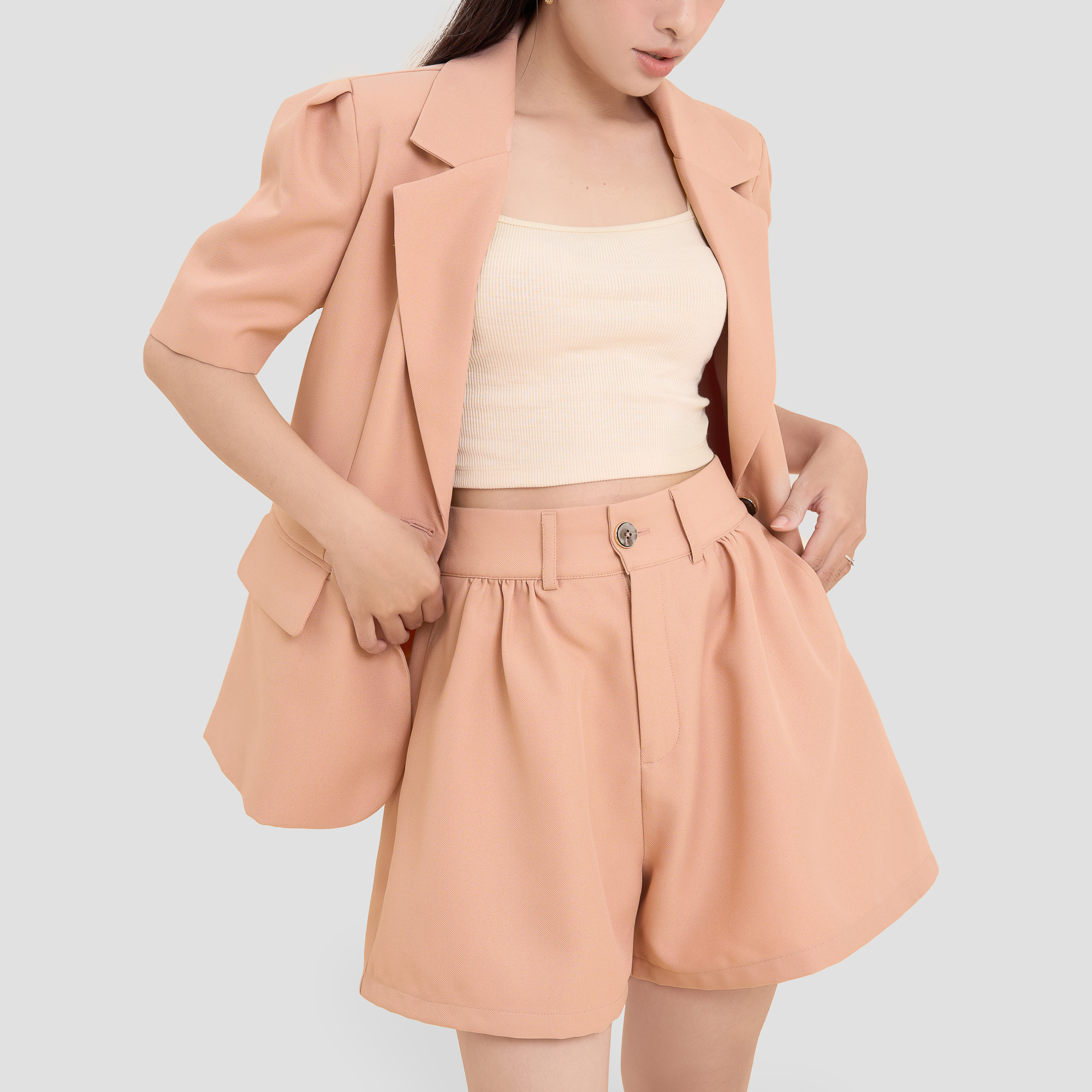 Quần short dáng xòe pho xéo Maybi