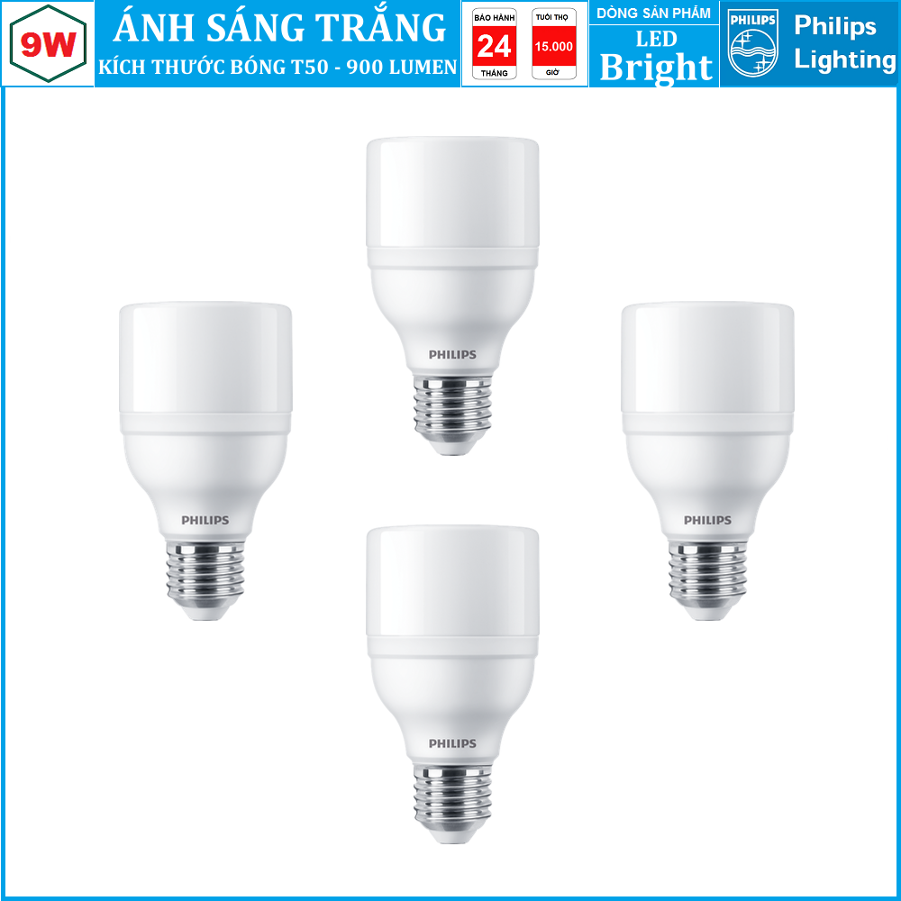 ( BỘ 4 ) BÓNG ĐÈN LED BRIGHT PHILIPS 9W E27 1CT/12 APR ( THAY THẾ CHO BÓNG COMPACT )