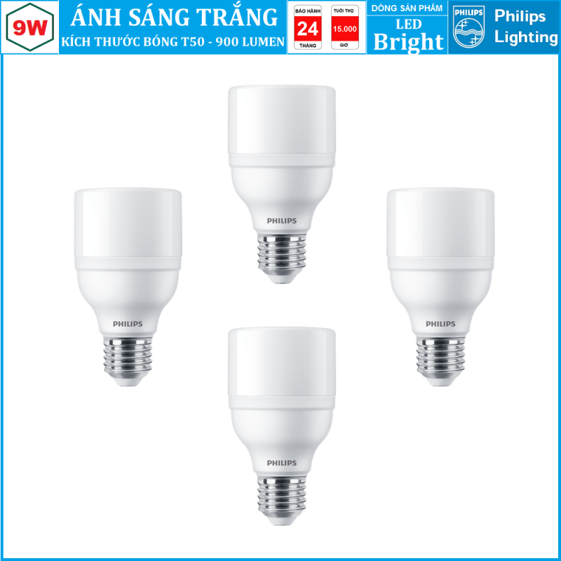 ( BỘ 4 ) BÓNG ĐÈN LED BRIGHT PHILIPS 9W E27 1CT/12 APR ( THAY THẾ CHO BÓNG COMPACT )